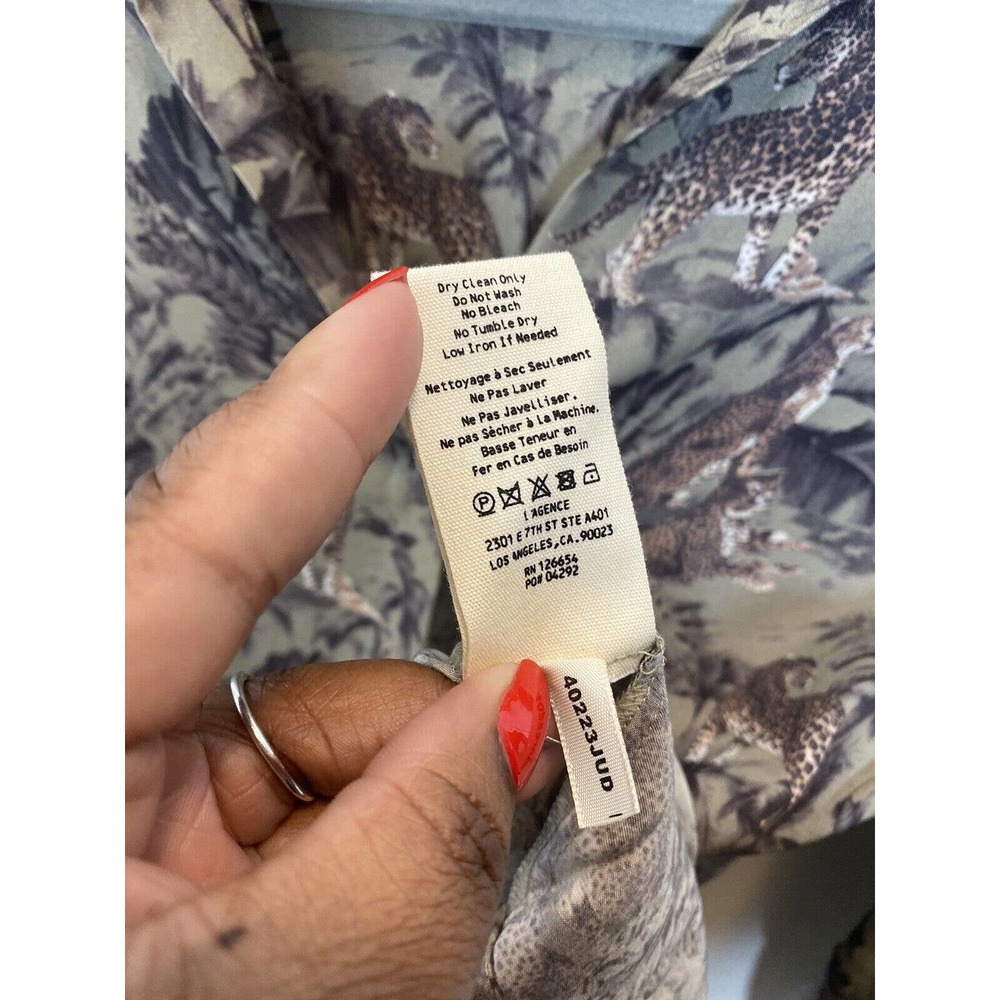 L'AGENCE Womens Top Size Small Olive Animal Print Viscose Blouse Button Up - Picture 7 of 9